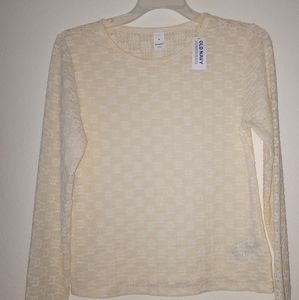 Old Navy Women Cream Long Sleeve Mesh Lace Blouse  Size M